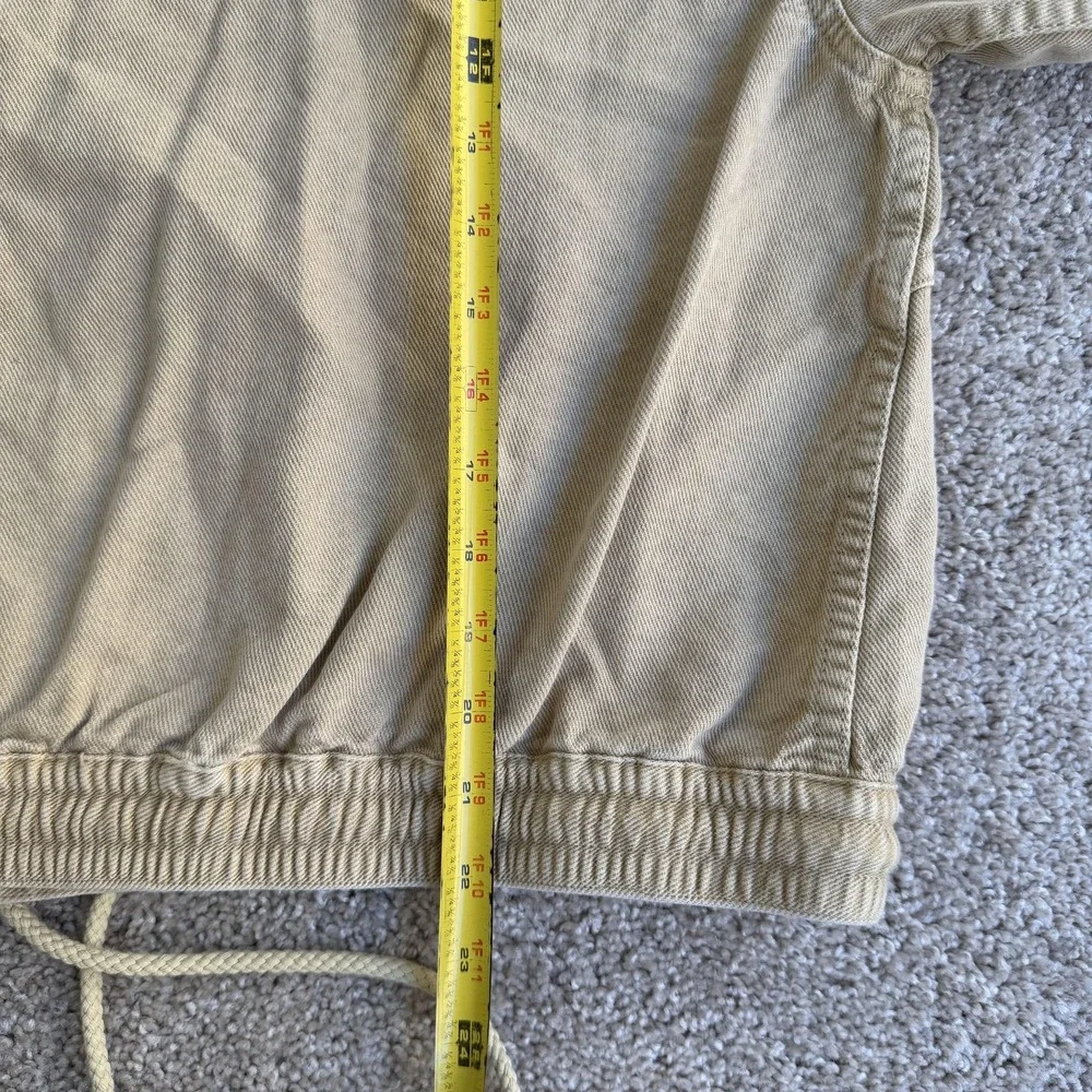 J.Crew Jacket Mens Large Beige Canvas Bomber Snap Elastic Hem Pockets Unlined